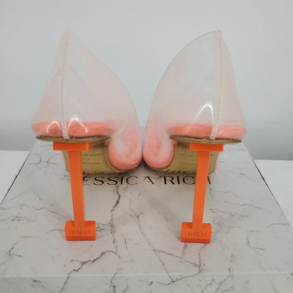 Jessica Rich So Fancy Clear Vinyl‎ Pointed Toe Heels Orange Womens Size 40 = 10